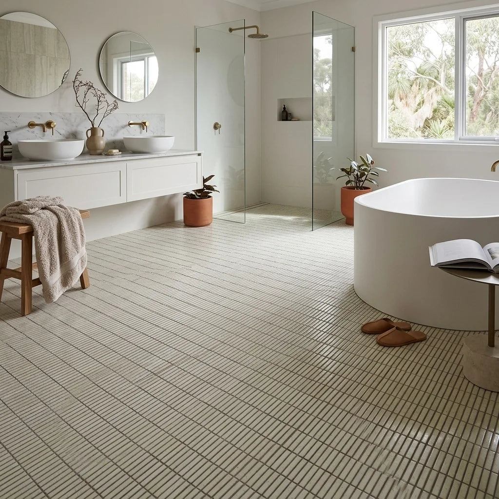 BHCS33 SPECKLE MOSAIC BEIGE 20X145 GLOSS — ensuite bathroom