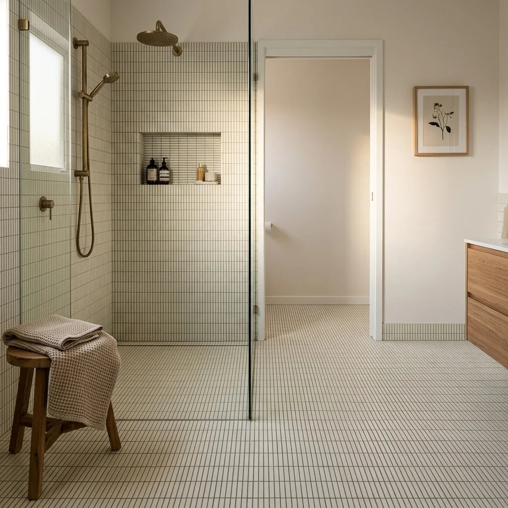 BHCS33 SPECKLE MOSAIC BEIGE 20X145 GLOSS — walk-in shower
