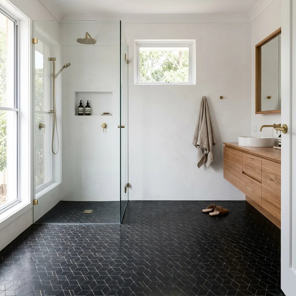 BHCS34 CUBIC NERO MARQUINA 345X298 HONED — walk-in shower