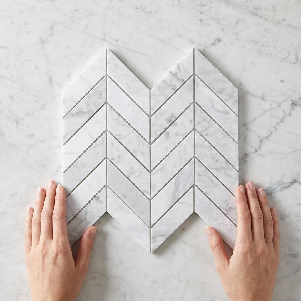 BHCS35  CARRARA CHEVRON MOSAIC