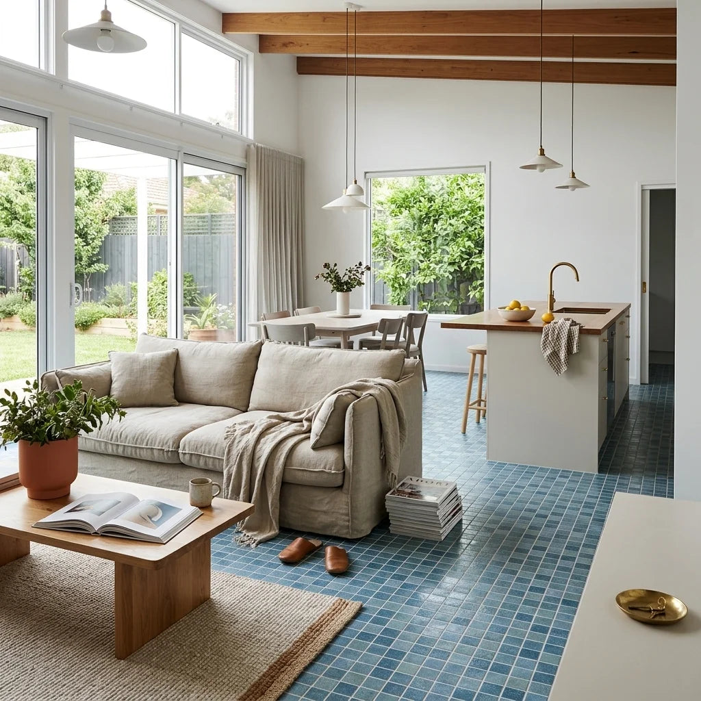 BHCS71 2.5X2.5 SPINY SPIRIT GREEN MIX — open-plan living + dining + kitchen