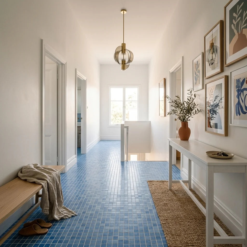 BHCS75 2.5X2.5 TETRA SPIRIT LIGHT BLUE MIX — stair landing