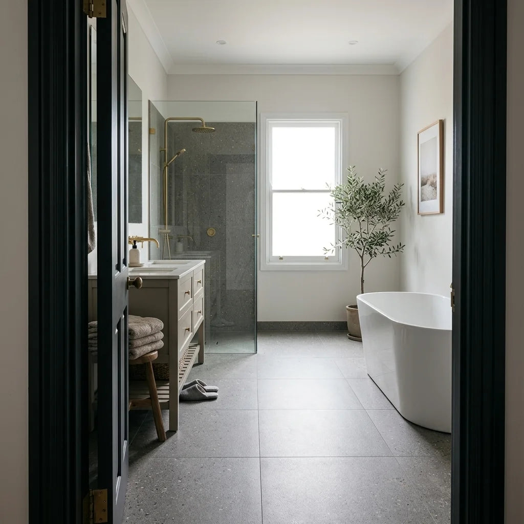 BHCS92 AMALFI D GREY 600x600 Smooth Grip Finish — ensuite bathroom
