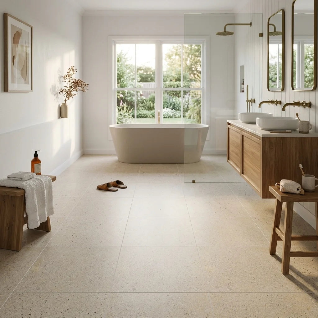 BHCS96 AMALFI WHITE 600x600 Smooth Grip Finish — ensuite bathroom