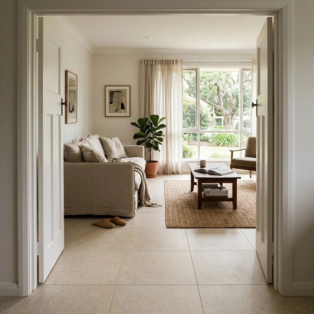 BHCS96 AMALFI WHITE 600x600 Smooth Grip Finish — living room