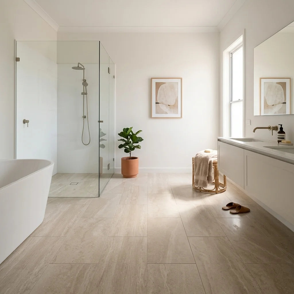 BHCV138 Travertine Sand 600 X 1200MM Matt — ensuite bathroom