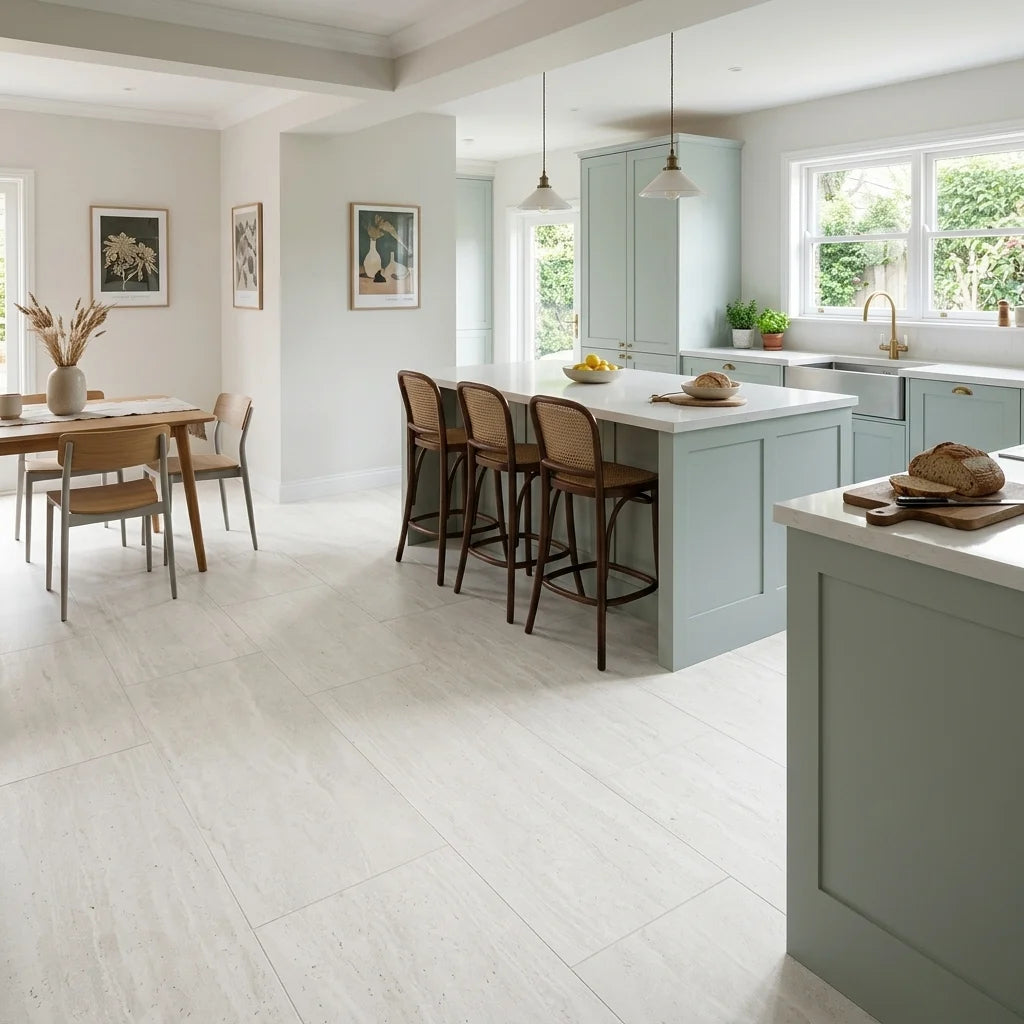 BHCV140 Travertine White 600 X 1200MM Matt — open-plan kitchen