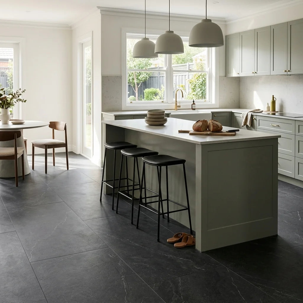BHCV15 EASY COAL LAPPATO 600 X 1200MM — open-plan kitchen