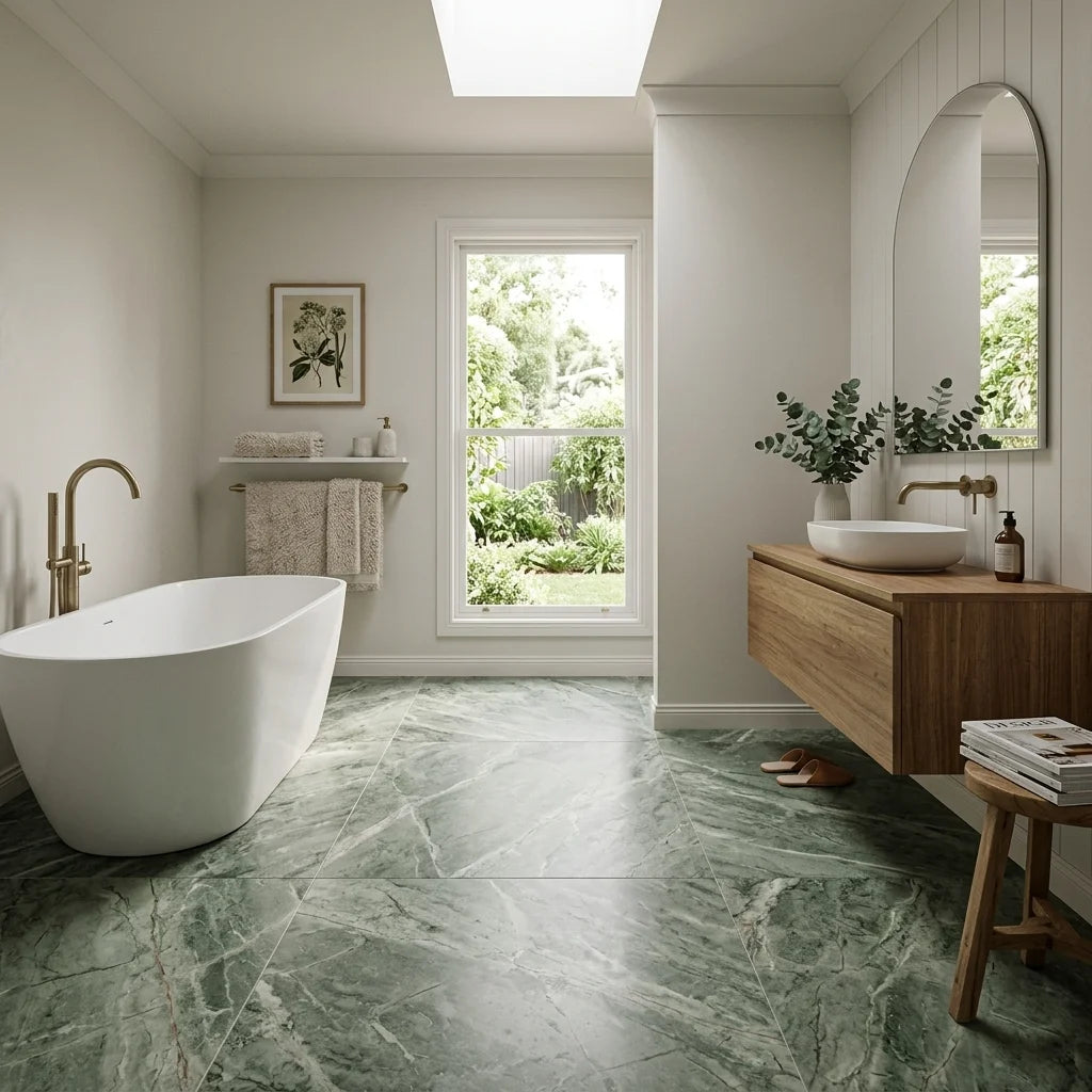 BHCV39 Calcutta Green Scale 67*74*7MM — main bathroom