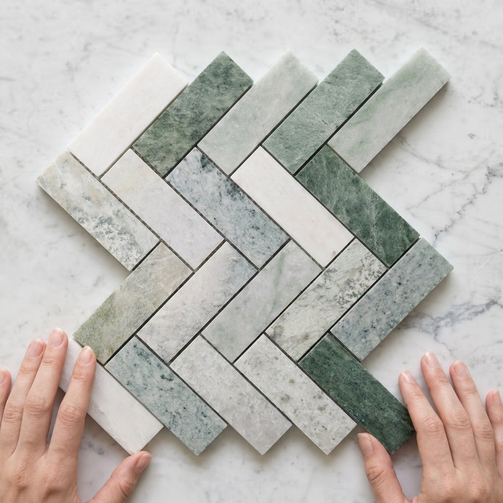 BHCV41 calcutta large green herringbone