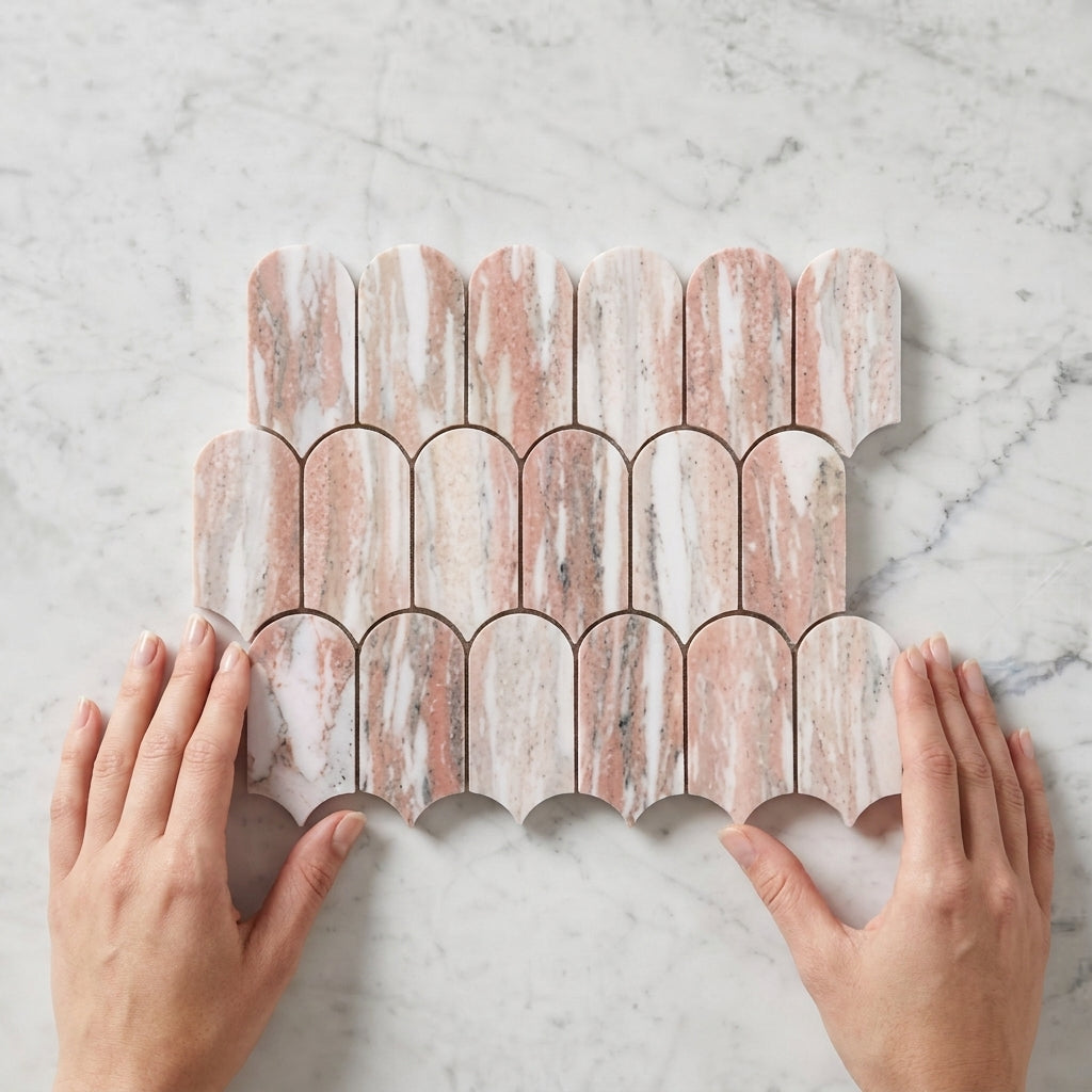 BHCV45 PINK MARBLE BEADS