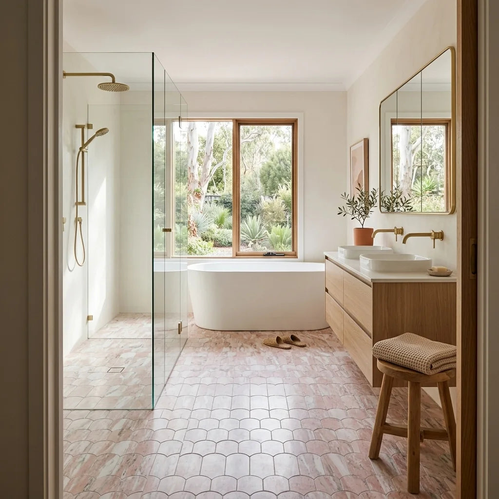 BHCV45 PINK MARBLE BEADS — ensuite bathroom