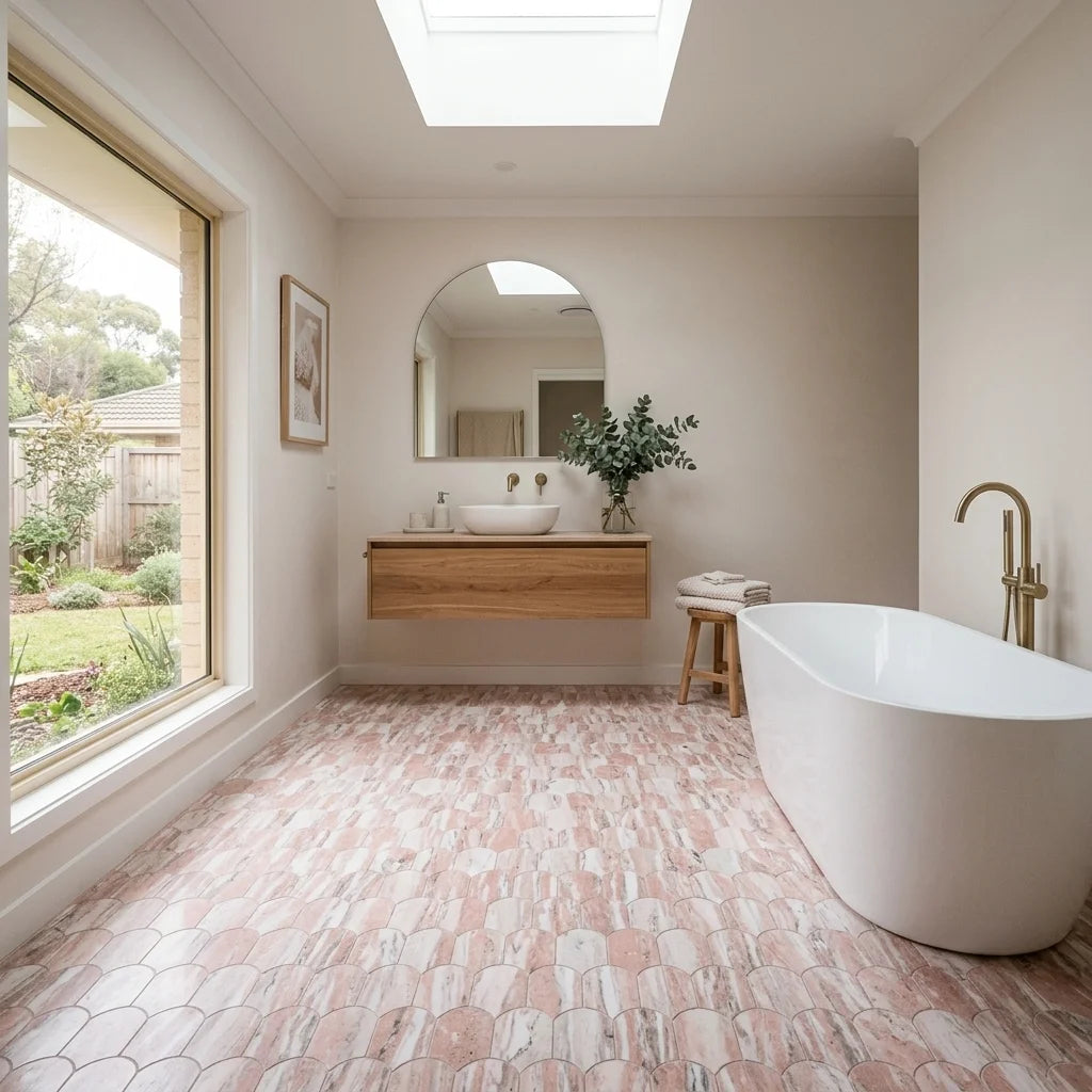 BHCV45 PINK MARBLE BEADS — main bathroom