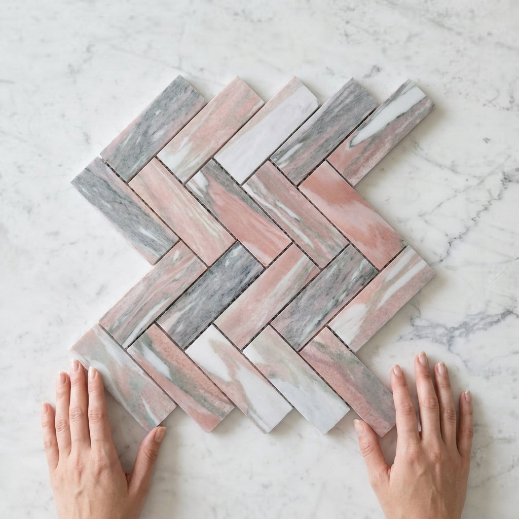 BHCV47 PINK MARBLE LARGE HERRINGBONE