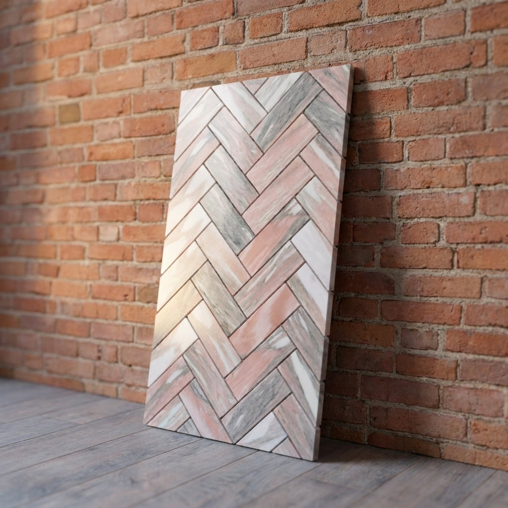 BHCV47 PINK MARBLE LARGE HERRINGBONE