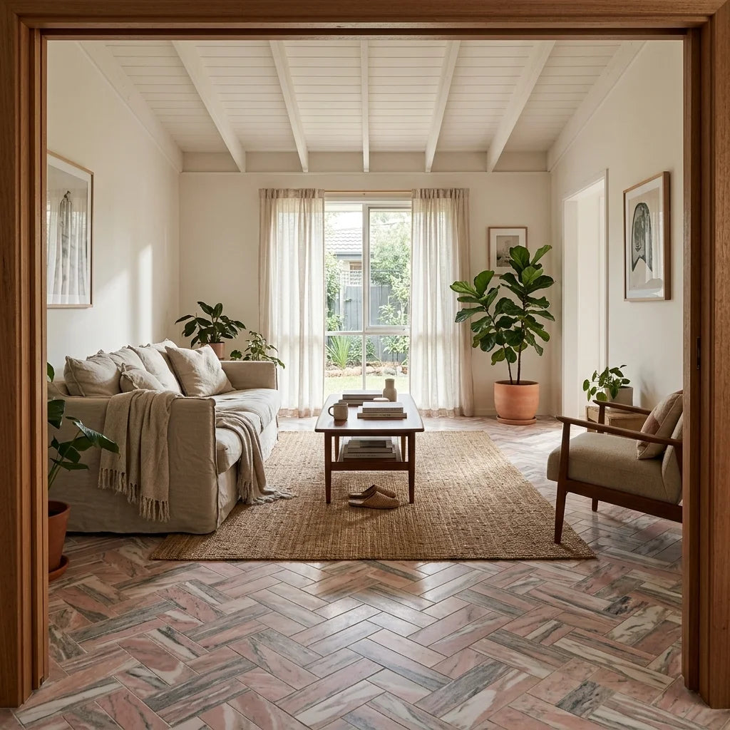 BHCV47 PINK MARBLE LARGE HERRINGBONE — living room