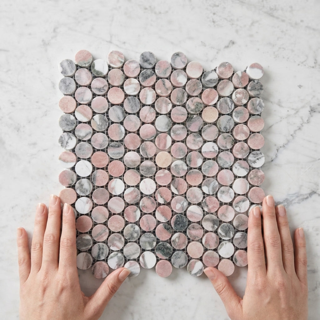 BHCV48 PINK MARBLE PENNY ROUND 23*7MM