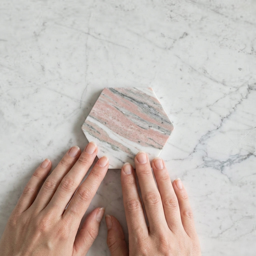 BHCV49 PINK MARBLE HEXAGON	73*73*7MM