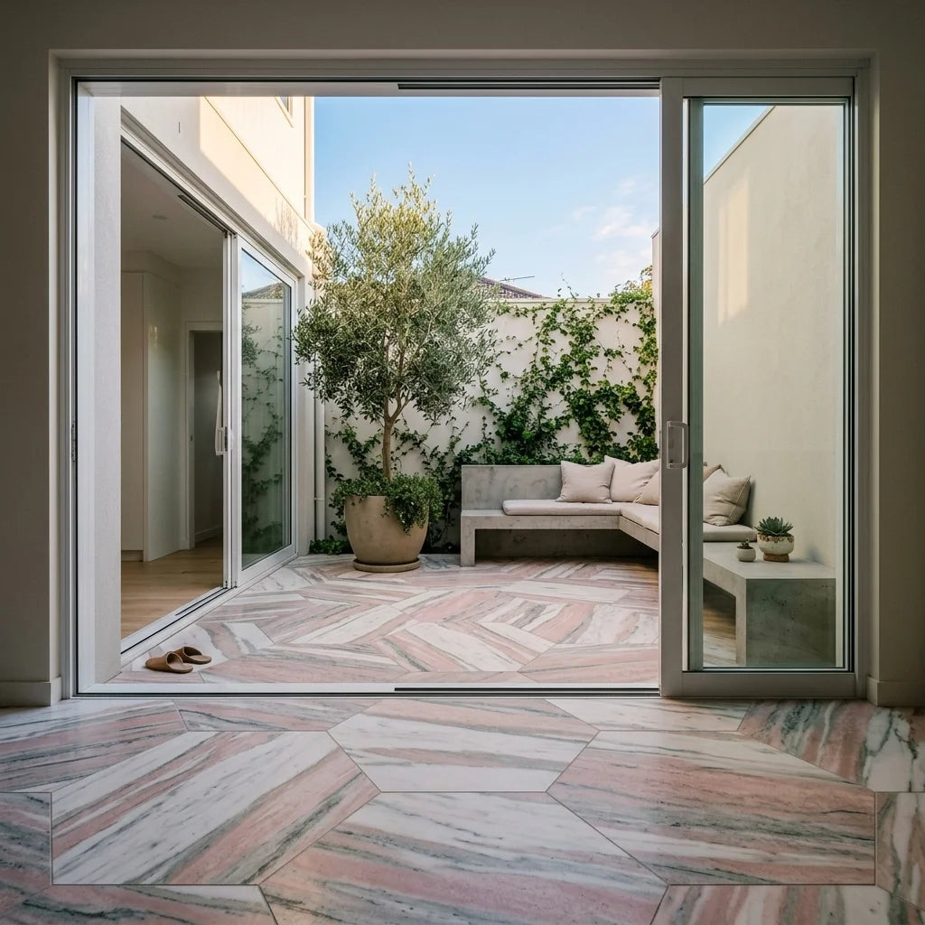 BHCV49 PINK MARBLE HEXAGON 73*73*7MM — courtyard