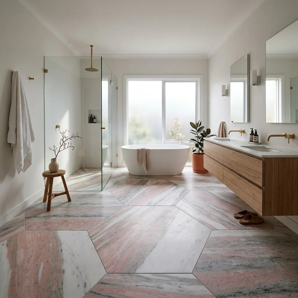 BHCV49 PINK MARBLE HEXAGON 73*73*7MM — ensuite bathroom