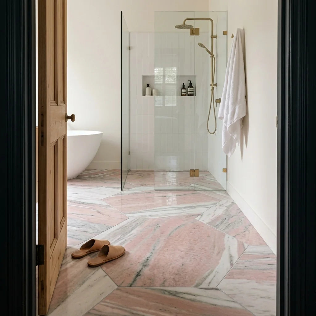 BHCV49 PINK MARBLE HEXAGON 73*73*7MM — walk-in shower