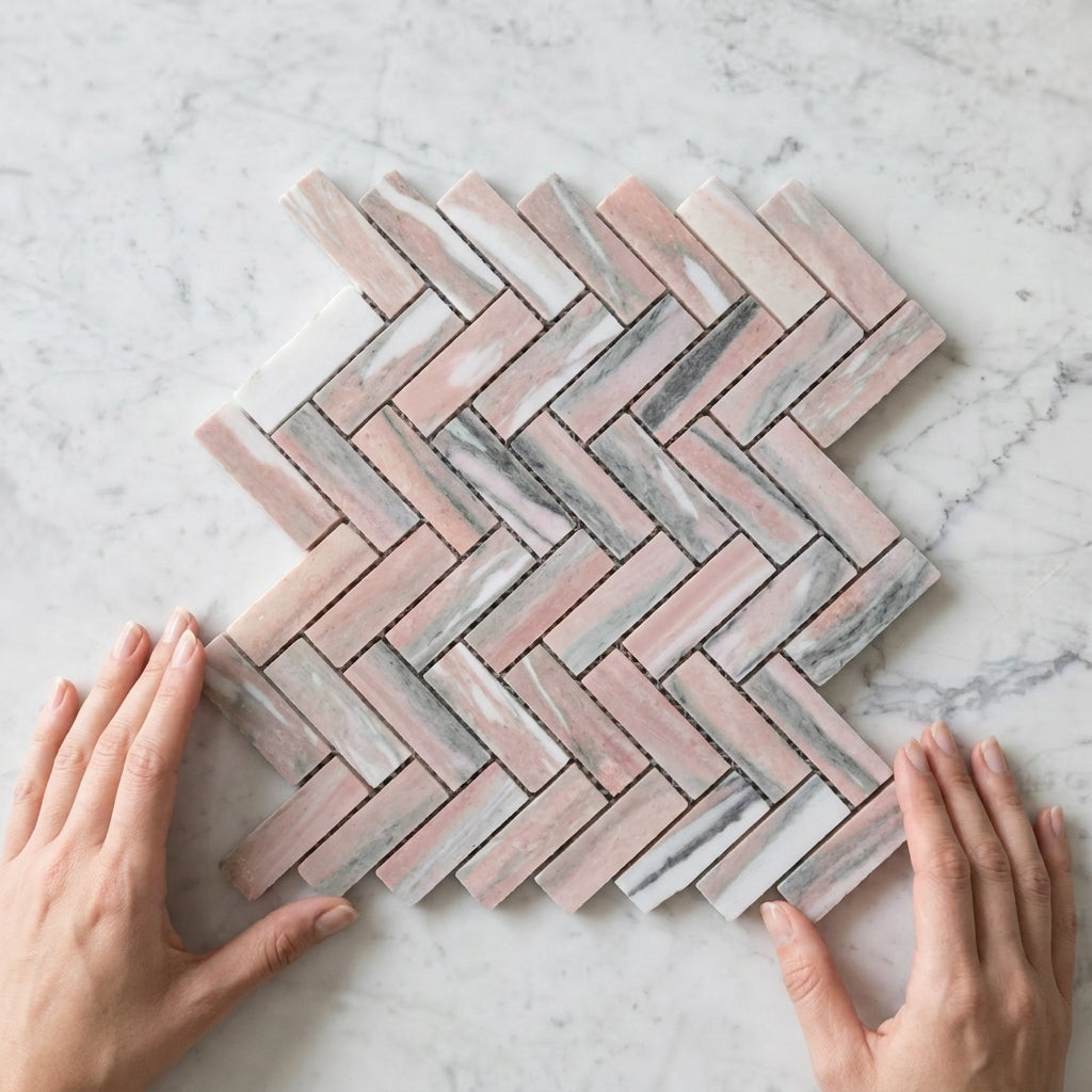BHCV50 PINK MARBLE HERRINGBONE