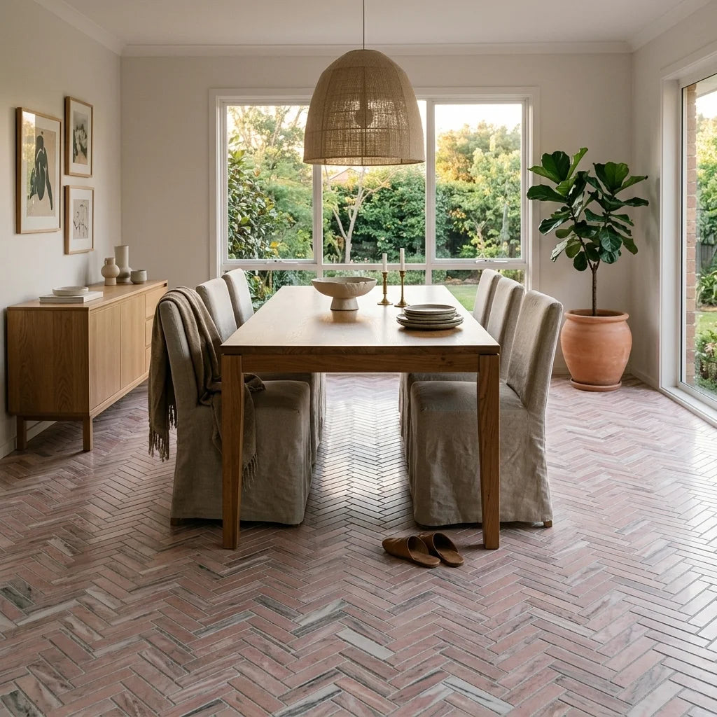 BHCV50 PINK MARBLE HERRINGBONE — dining room