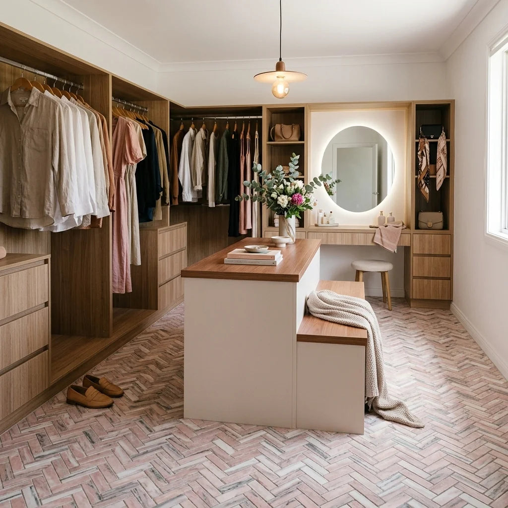BHCV50 PINK MARBLE HERRINGBONE — walk-in robe