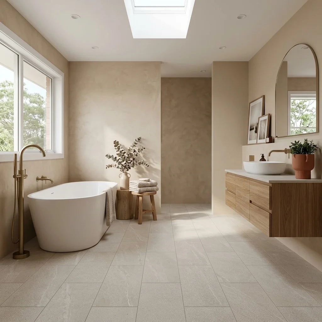 BHCV87 PARIS SAND 600 x 600 MATT — main bathroom