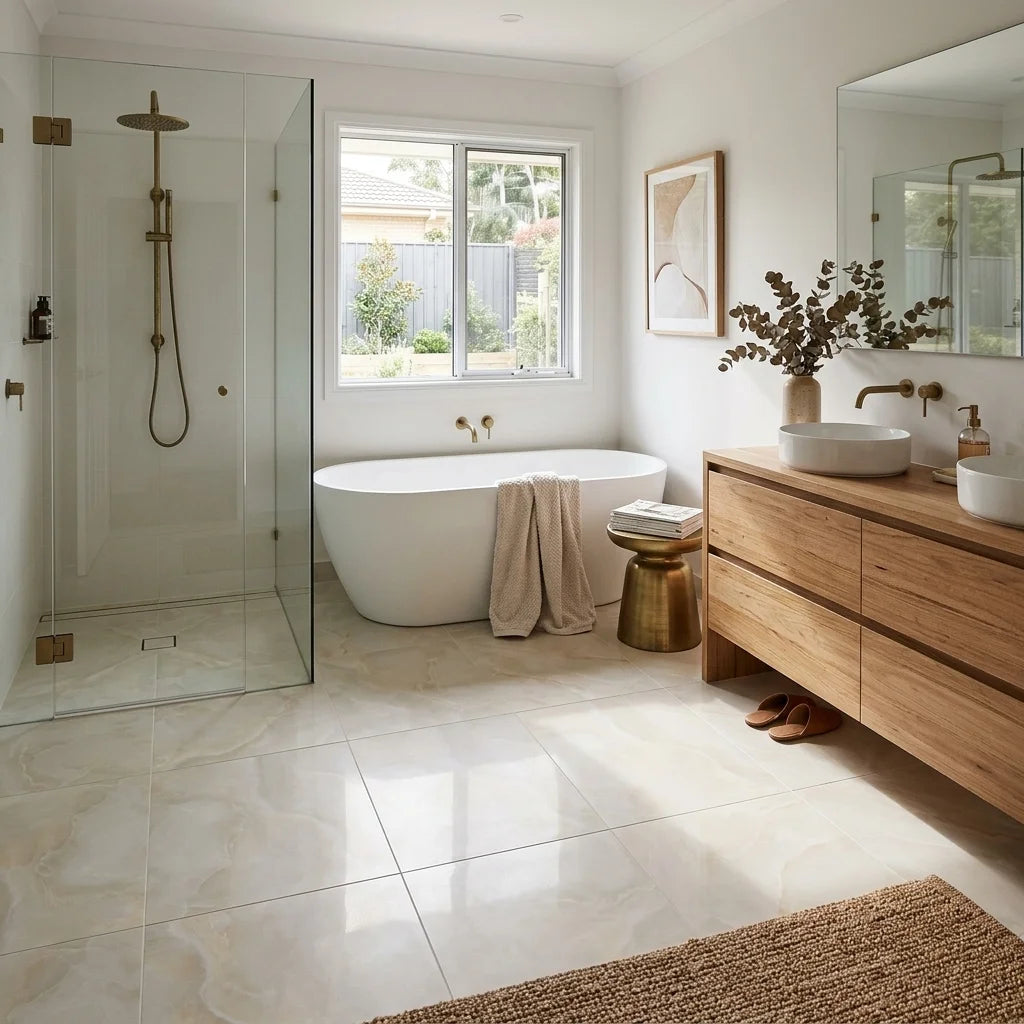 BHF311 ONYX BEIGE 600X600 SATIN — ensuite bathroom