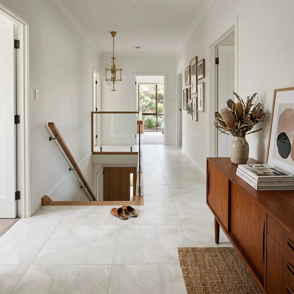 BHF314 GLACIER WHITE MATT 600X600 — stair landing