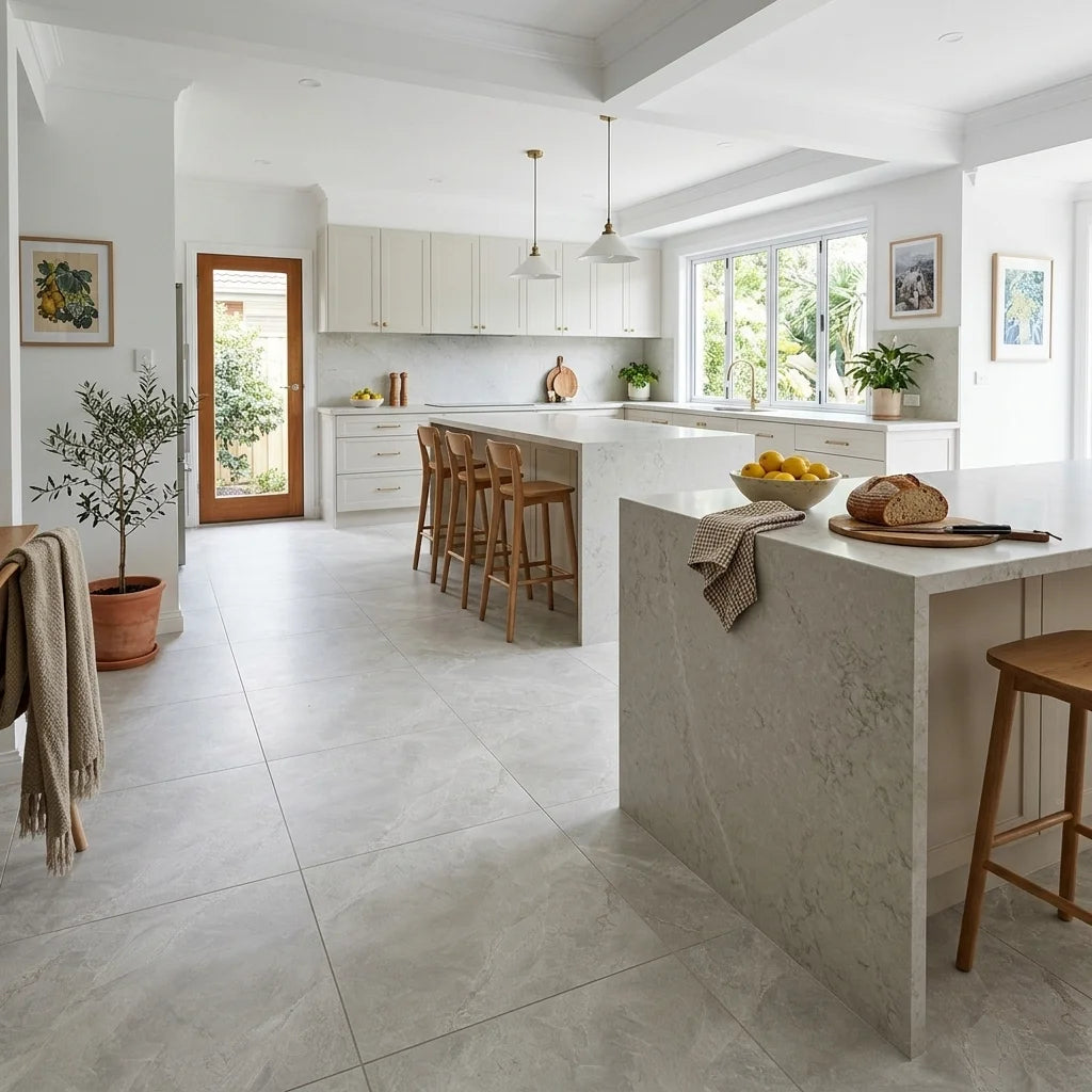 BHF317 IMPERIAL STONE LIGHT MATT 600X600 — open-plan kitchen