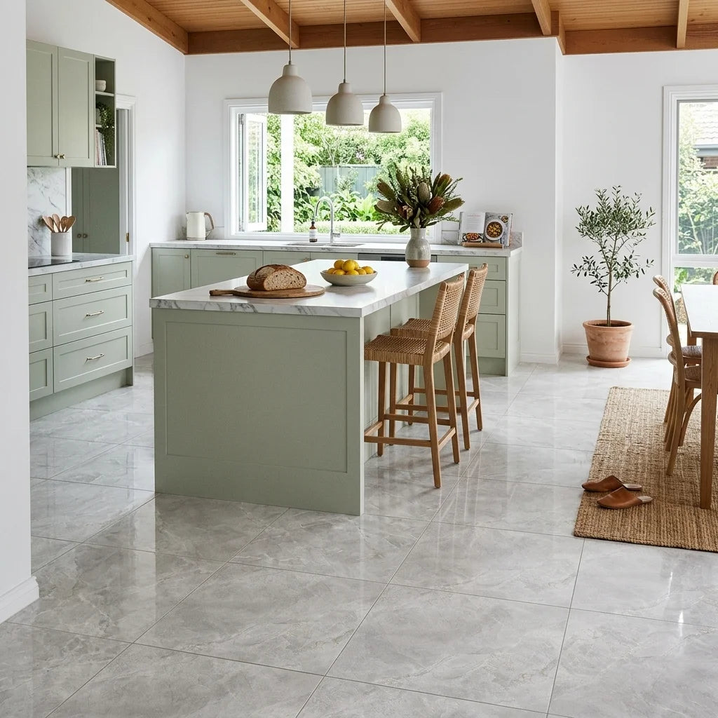 BHF318 IMPERIAL STONE LIGHT LAPATTO 600X600 — open-plan kitchen