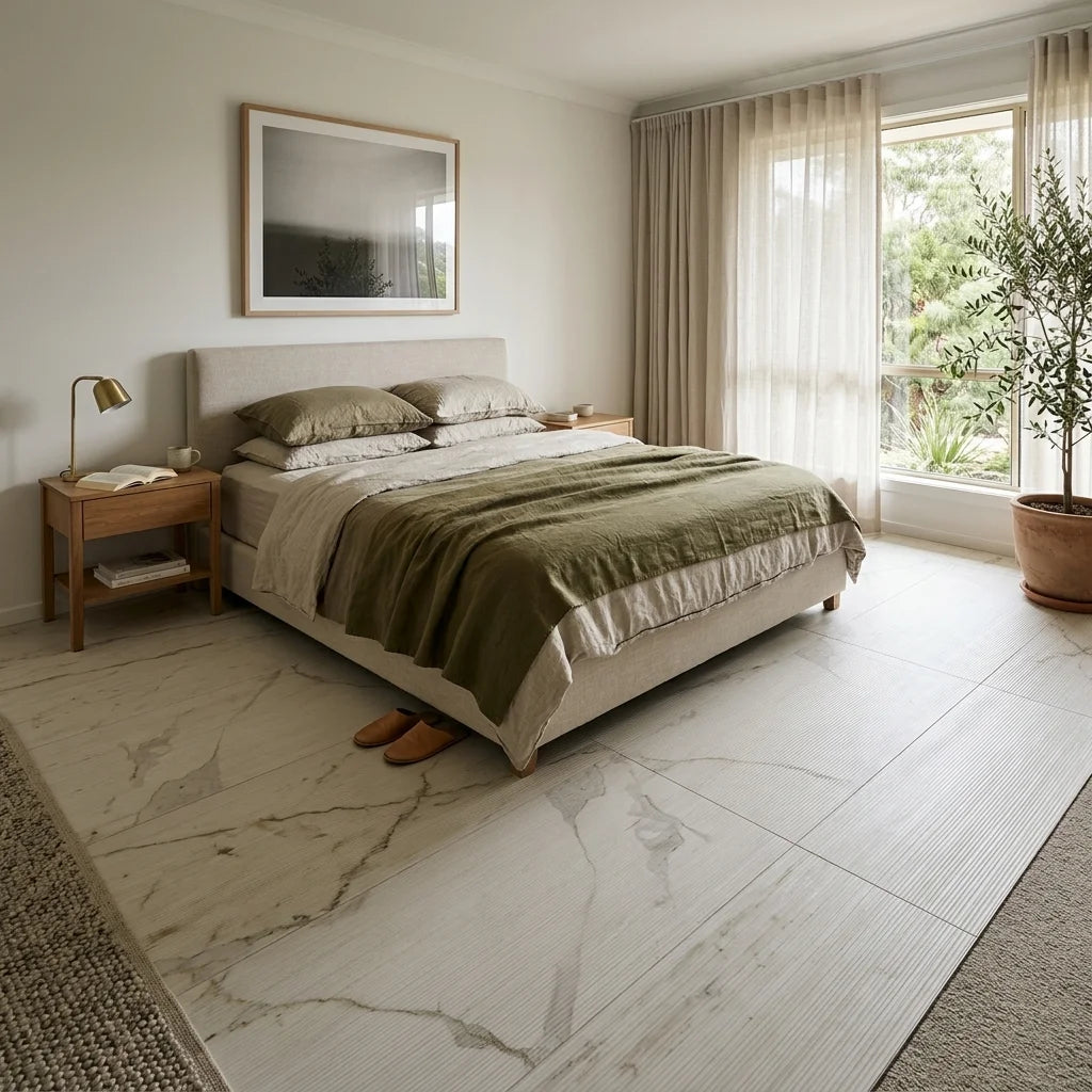 BN7046 CALCUTTA GOLD VEIN CHISEL 3D 600X1200 — bedroom