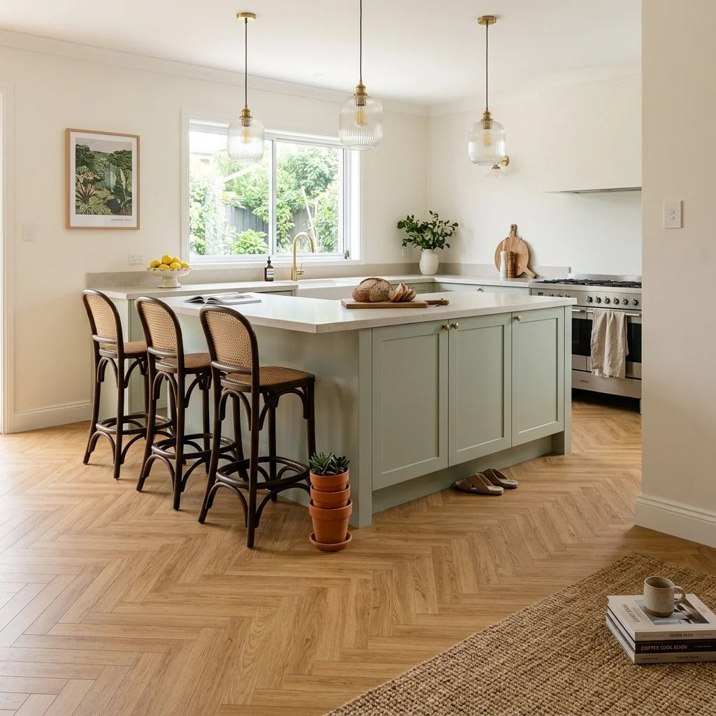 BSF03 Herringbone — open-plan kitchen
