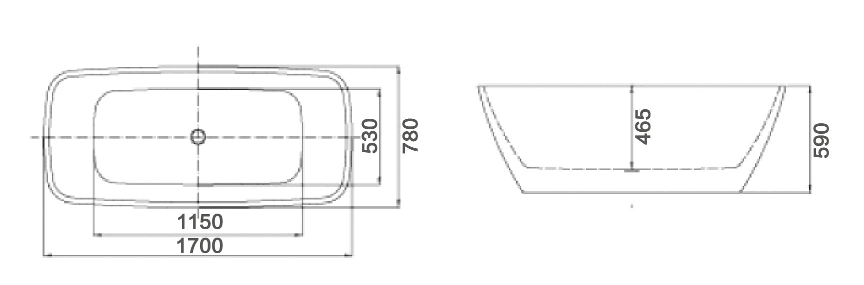 TE633 - Freestanding bath L1700X D780xH590mm