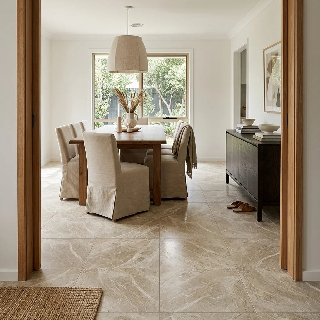 BT1117 ARMANI CARAMEL 600X600 POLISHED — dining room