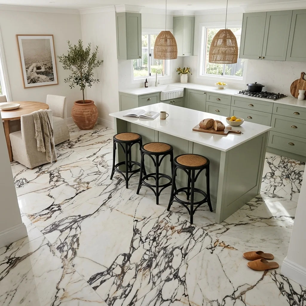 BT1119 DREAM GOLD 1200X600 POLISHED — open-plan kitchen