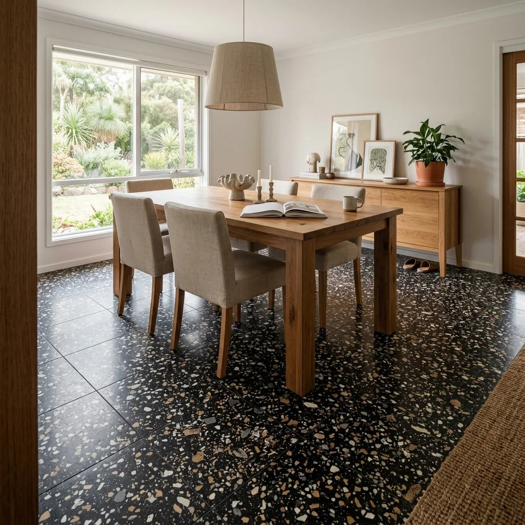 BT1150 LORENZO BLACK 600X600 ITALIAN MATT — dining room