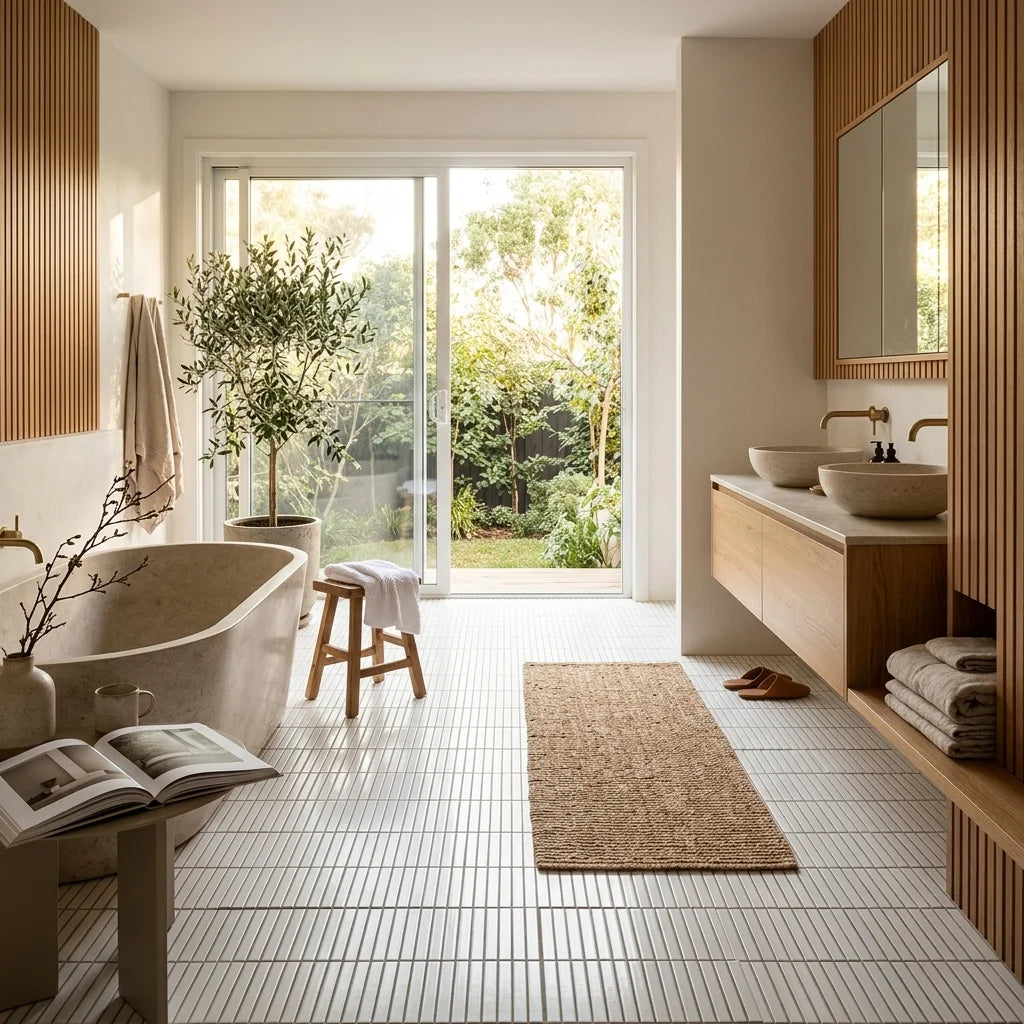 BT1154 KITKAT WHITE 300X305 POLISHED — Japanese-inspired ensuite