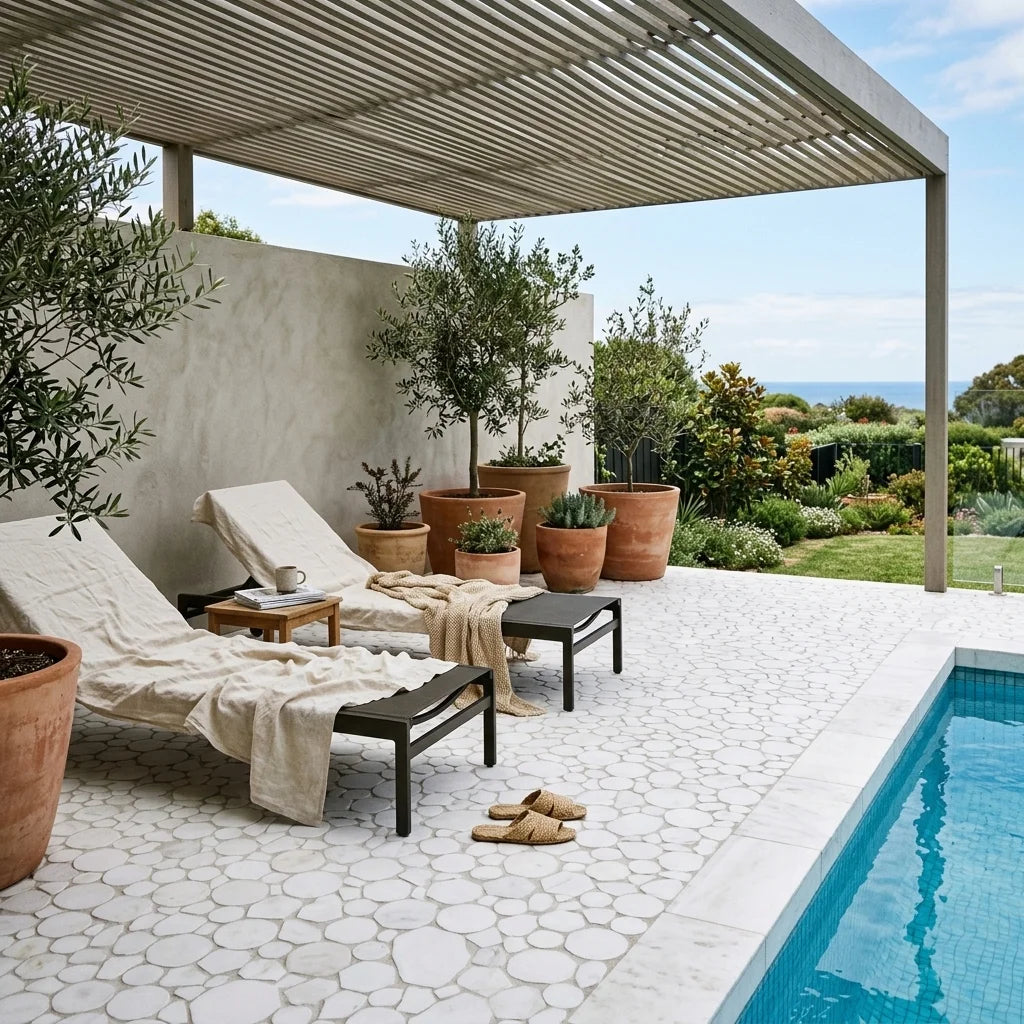 BT1154 KITKAT WHITE 300X305 POLISHED — poolside terrace