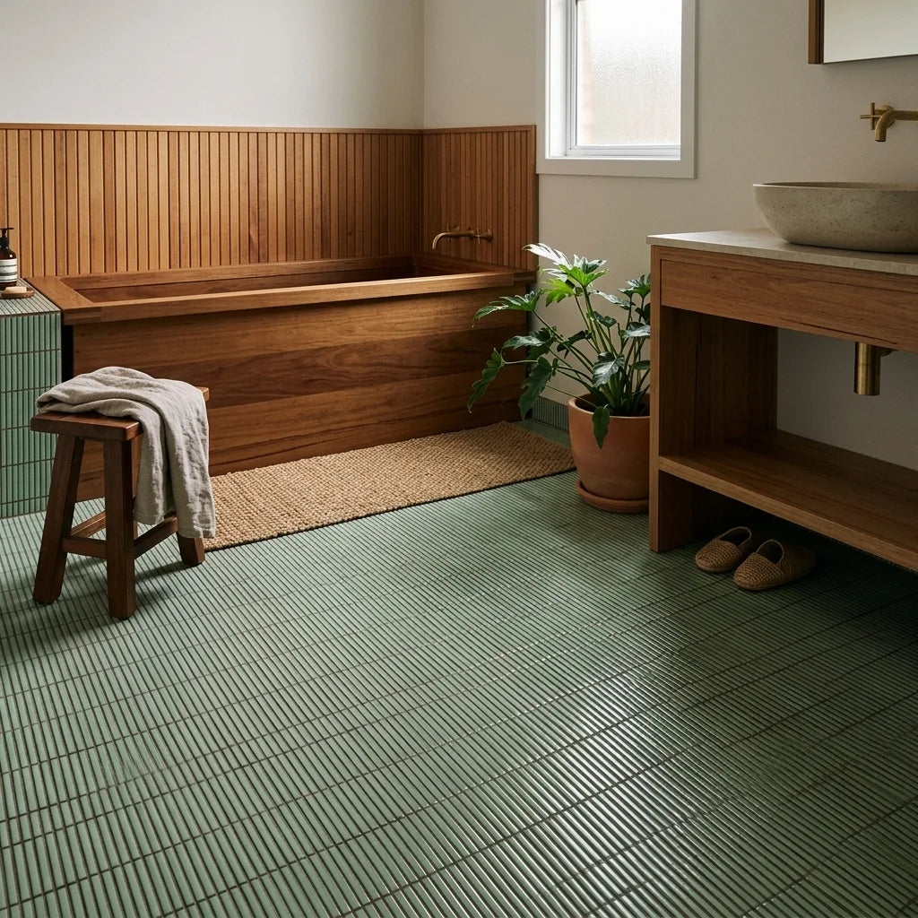 BT1157 KITKAT GREEN 300X305 POLISHED — Japanese-inspired ensuite