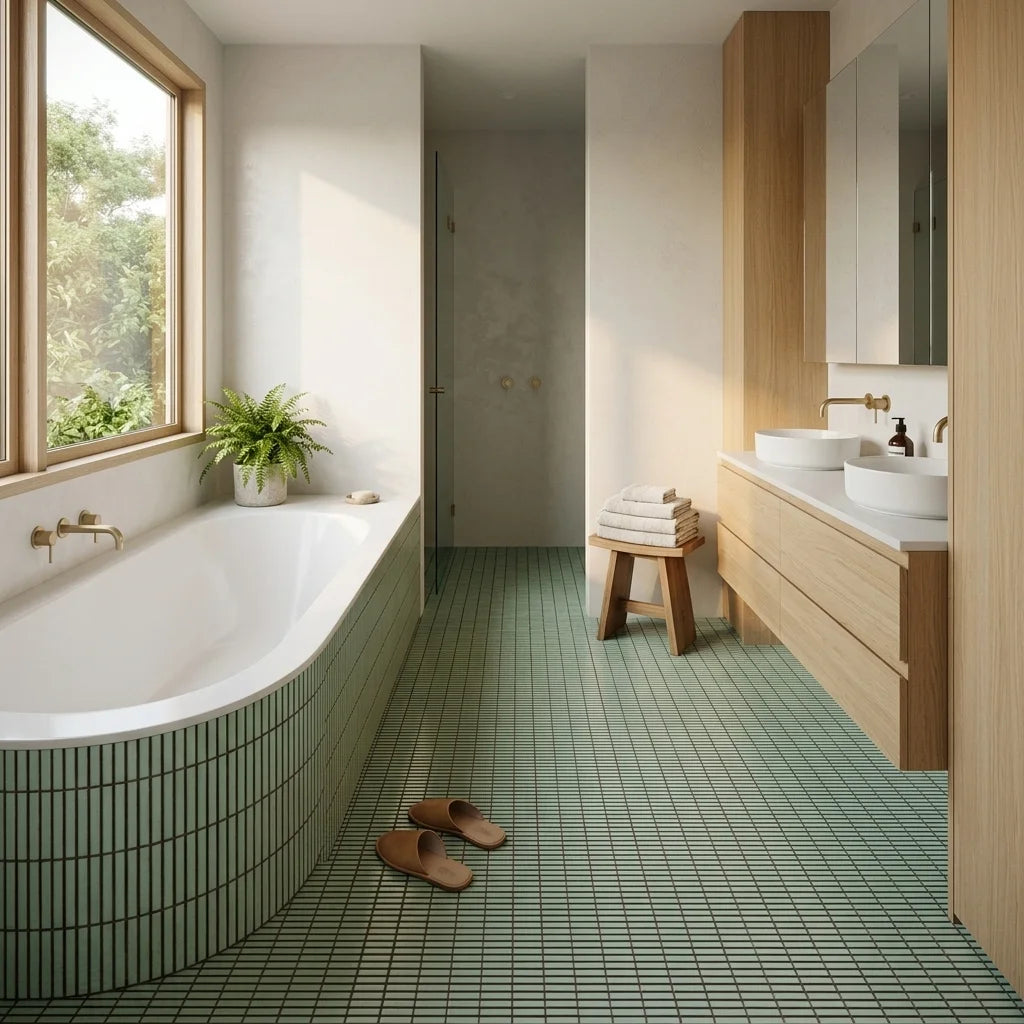 BT1157 KITKAT GREEN 300X305 POLISHED — ensuite bathroom
