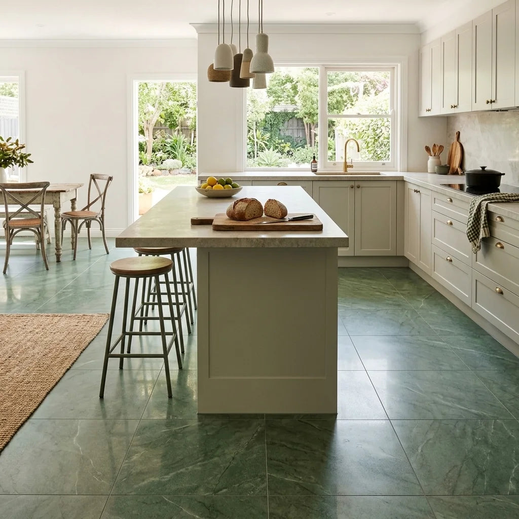 BT1159 ANTIQUE GREEN DOTS 285*307 POLISHED — open-plan kitchen