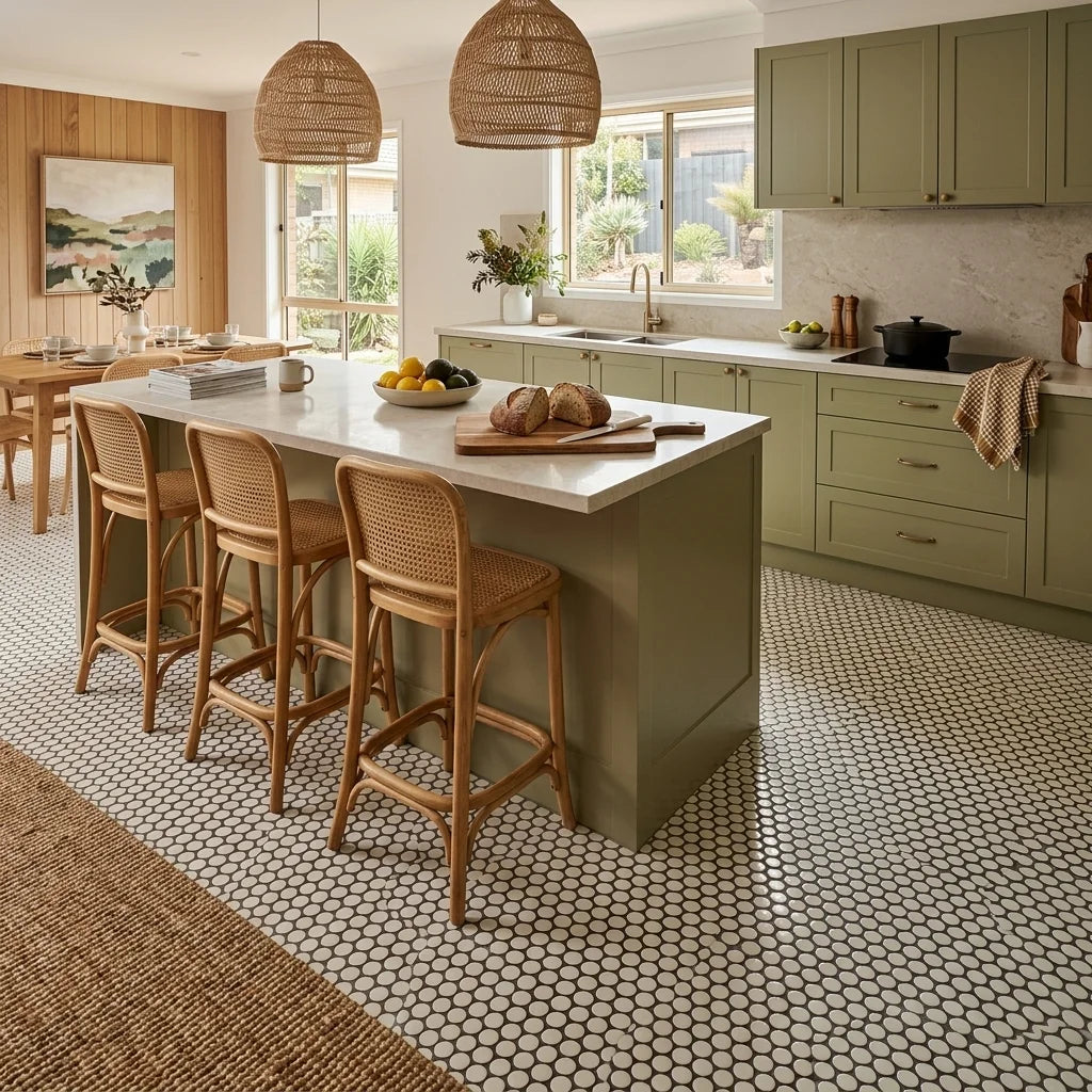 BT1160 ANTIQUE BEIGE DOTS 285*307 — open-plan kitchen