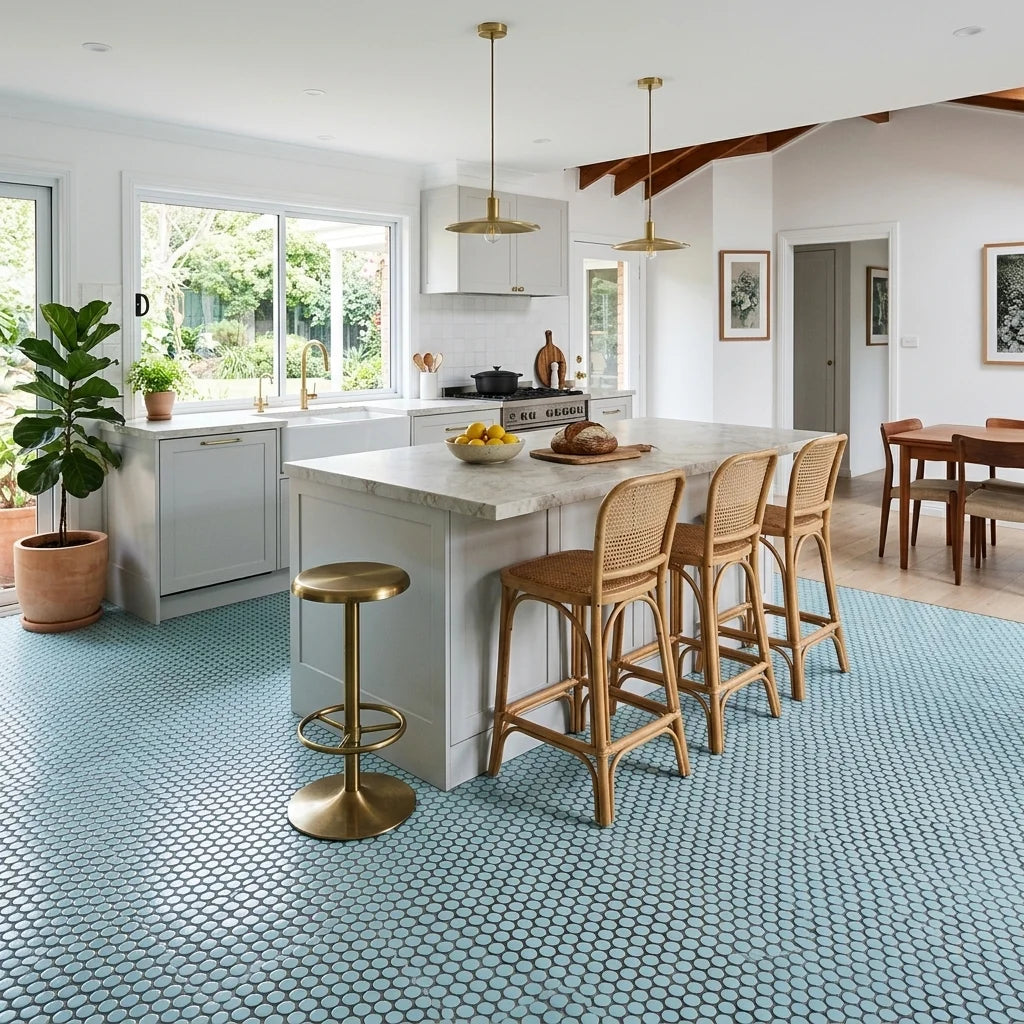 BT1161 ANTIQUE BLUE DOTS 285*307 POLISHED — open-plan kitchen