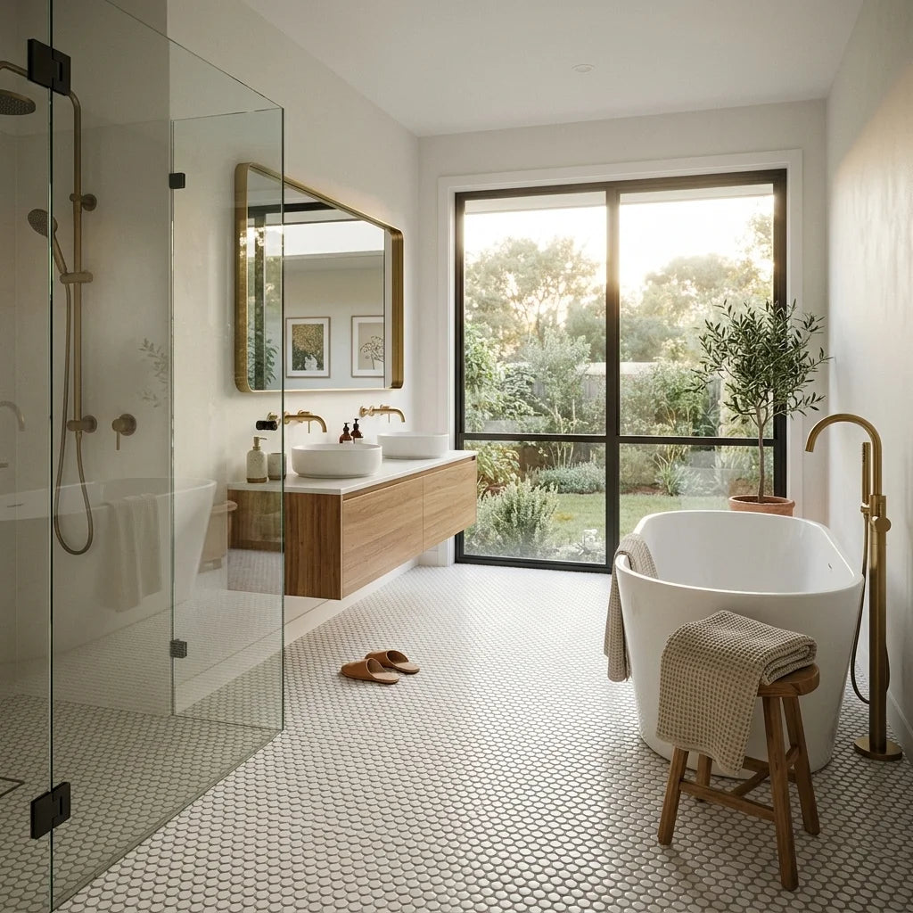 BT1163 ANTIQUE WHITE DOTS 285*307 POLISHED — ensuite bathroom