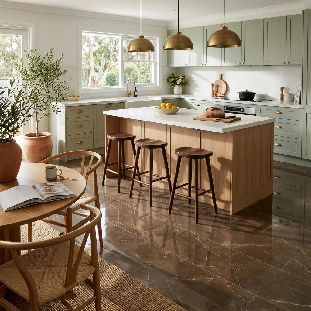 BT1183 ARMANI BRONZE 300X600 POLISHED — open-plan kitchen