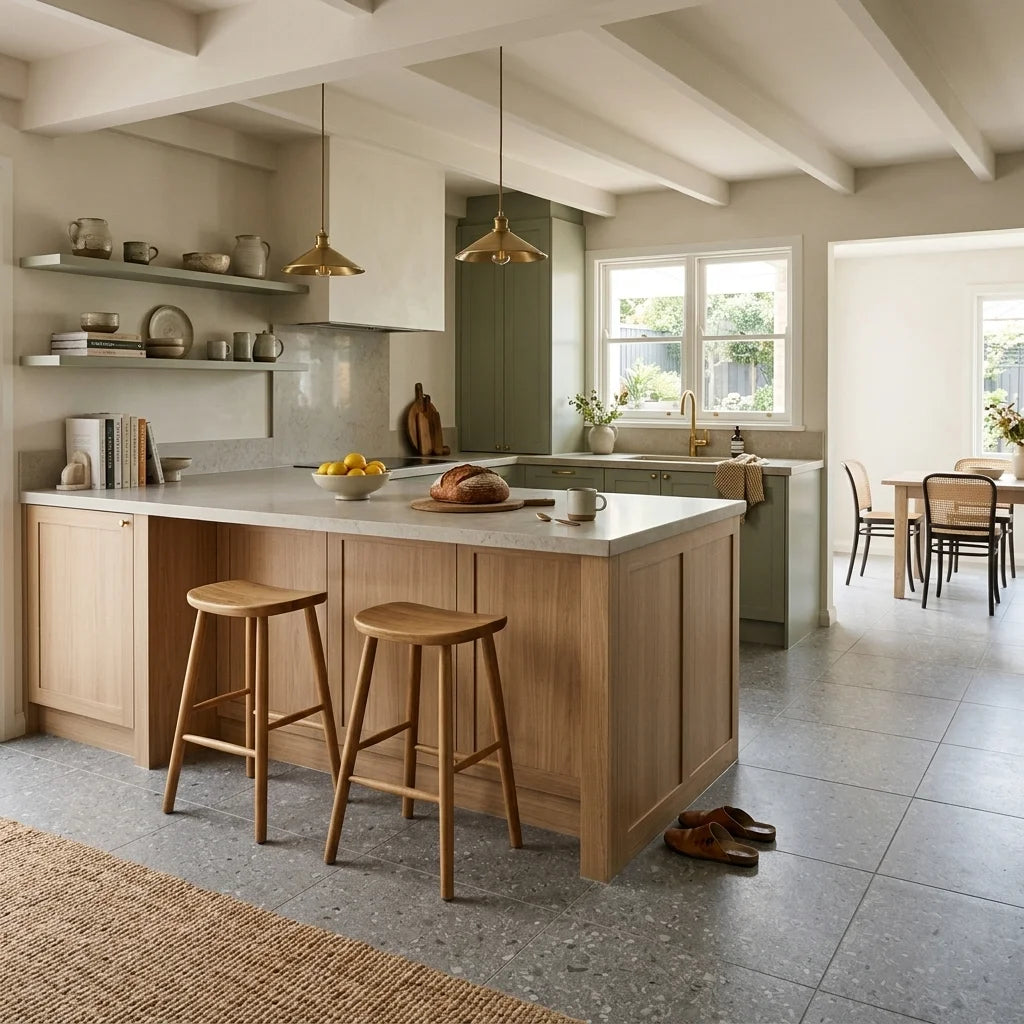 BT3302 TERRAZZO GREY 600X600 MATT — open-plan kitchen