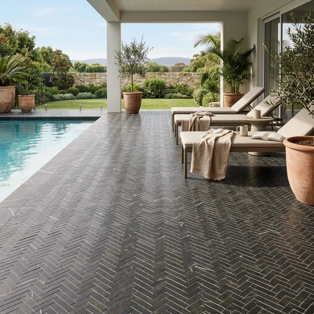 BT3331 GOLDEN BARRES NERO MARQUINA 298x298 — poolside terrace
